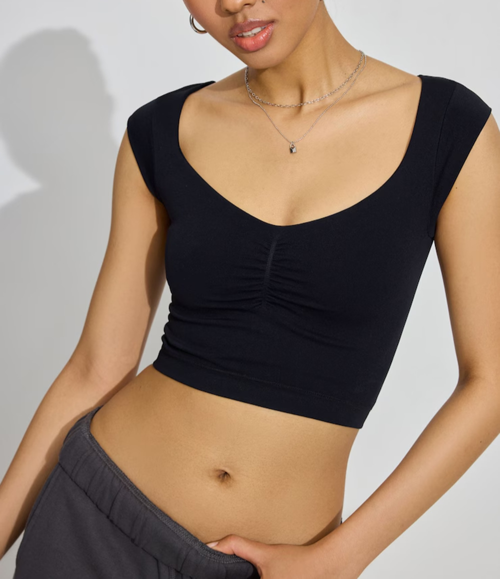 Garage Shirt Womens Black Deep V Neck Short Sleeve babydoll Y2K Top XS A011120